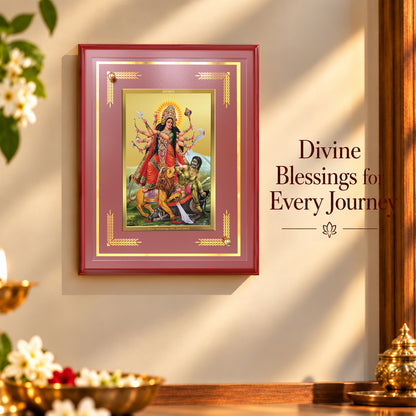 24K Gold-Plated Durga Mahishasur Mardini MDF Frame | Premium Gift Box | 26x20 CM