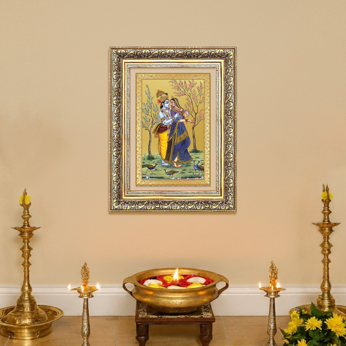 Diviniti 24K Gold Plated Radha Krishna (Classic) Divine Wall Frame for Home Mandir & Office Decor | Luxury Spiritual Gift