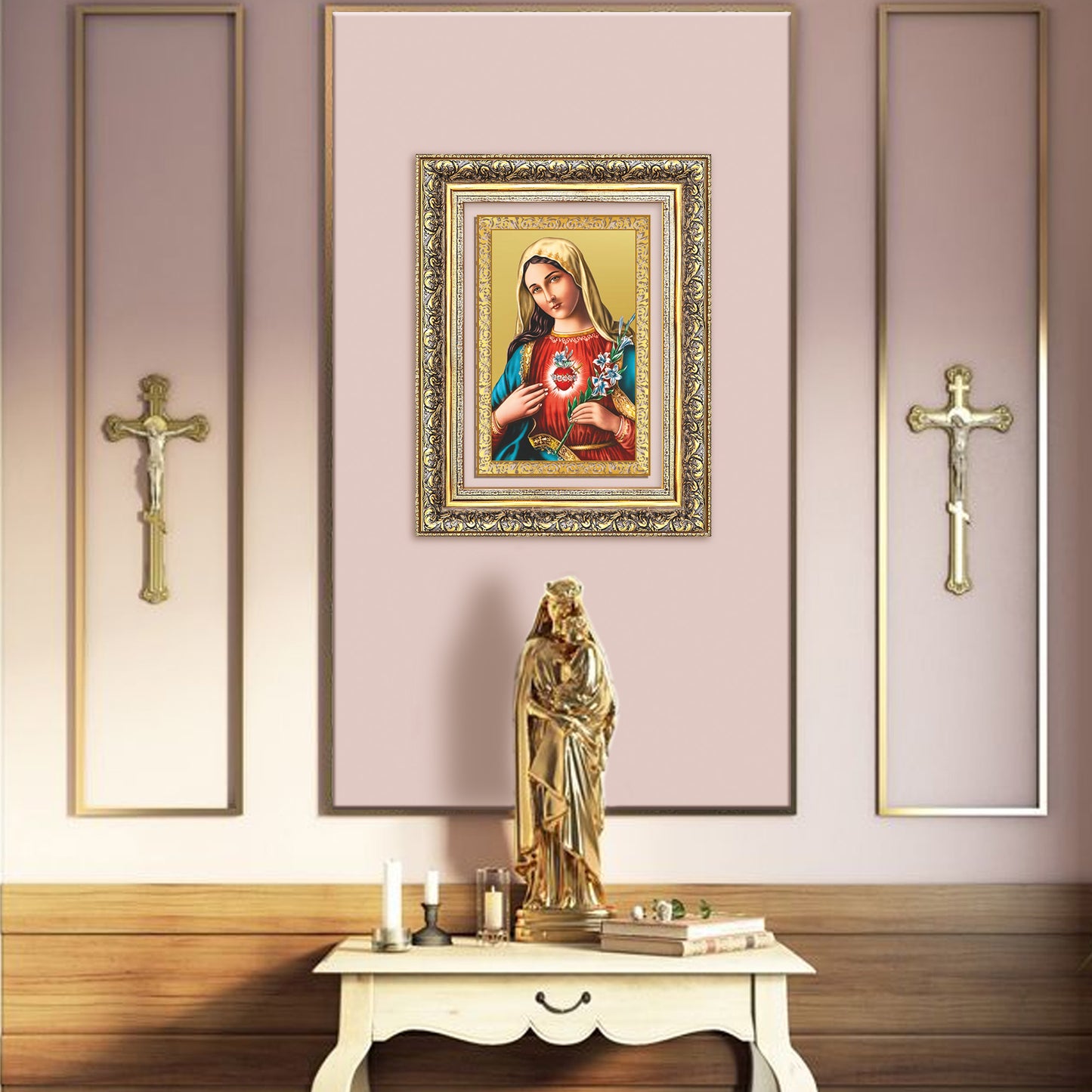 Diviniti 24K Gold Plated Mother Mary (Classic) Divine Wall Frame for Home Mandir & Office Decor | Luxury Spiritual Gift