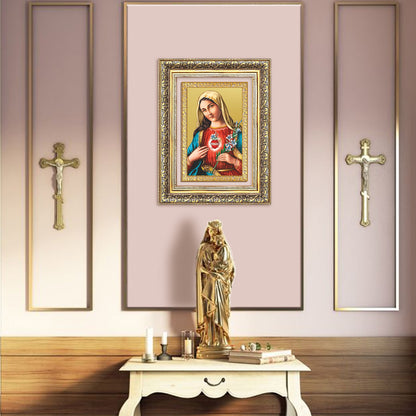 Diviniti 24K Gold Plated Mother Mary (Classic) Divine Wall Frame for Home Mandir & Office Decor | Luxury Spiritual Gift