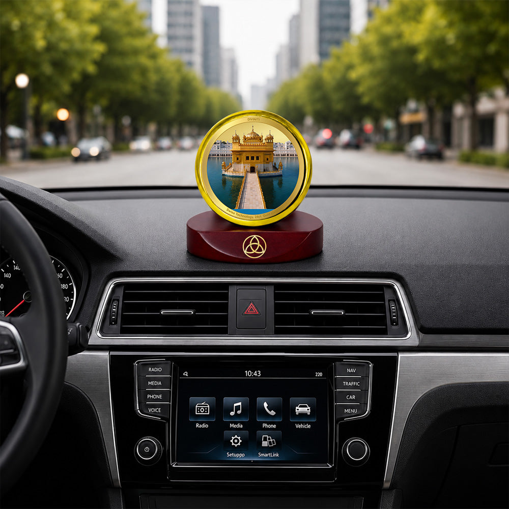 24K Gold-Plated Golden Temple Car Dashboard Frame | 5x5 CM