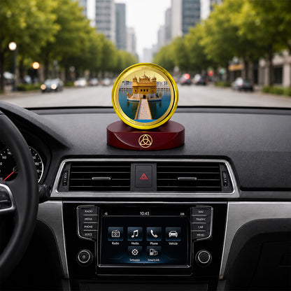 24K Gold-Plated Golden Temple Car Dashboard Frame | 5x5 CM