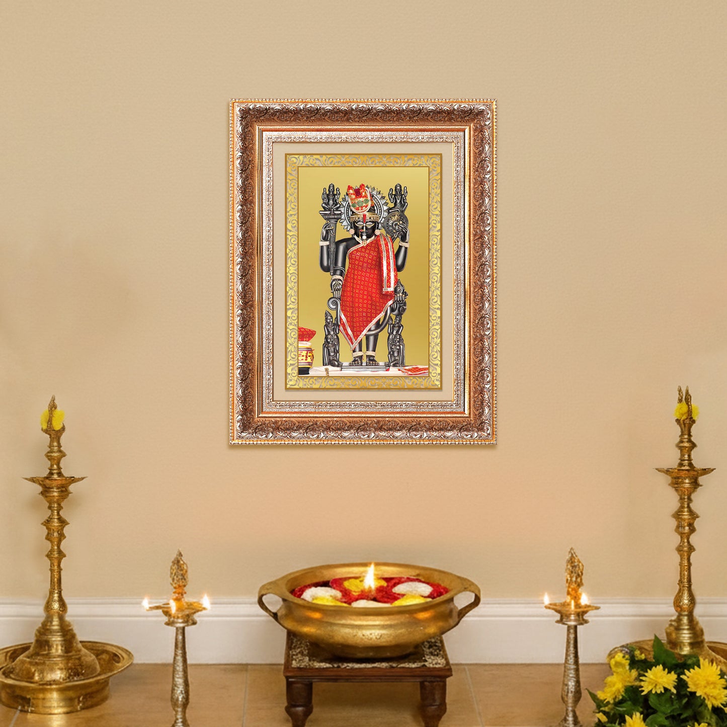 Dwarkadhish | Lord Krishna of Dwarka Wall Photo Frame in 24K Gold Plated Foil