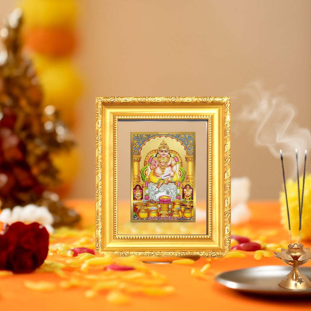 Diviniti 24K Gold Plated Kuber |Divine Table Top Frame for Home Mandir & Office Decor | Luxury Spiritual Gift