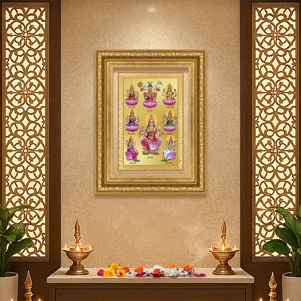 Diviniti 24K Gold Plated Ashtalakshmi Divine Wall Frame for Home Mandir & Office Decor | Luxury Spiritual Gift