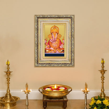 Diviniti 24K Gold Plated Dagadu Ganesha (Classic) Divine Wall Frame for Home Mandir & Office Decor | Luxury Spiritual Gift
