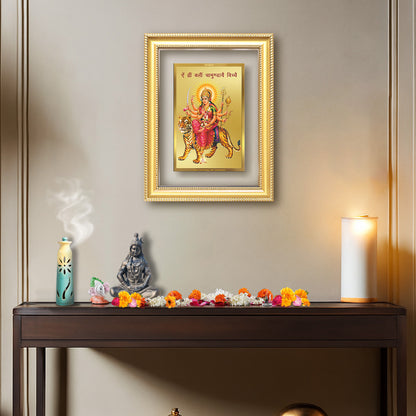 Diviniti 24K Gold Plated Durga With Mantra (Classic) Divine Wall Frame for Home Mandir & Office Decor | Luxury Spiritual Gift