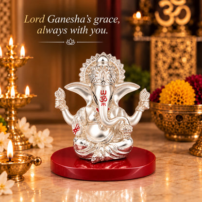 DIVINITI 999 Silver-Plated 4-Hand Ganesha Idol | Car & Home Décor | Gift Box | 8x8 CM