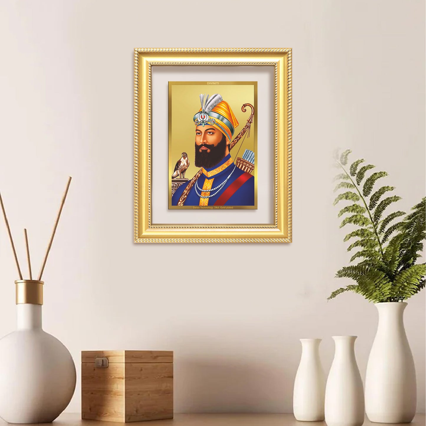 Diviniti 24K Gold Plated Guru Gobind Singh Ji (Classic) Sacred Sikh Wall Frame for Home Decor & Office Ambiance | Premium Spiritual Gift