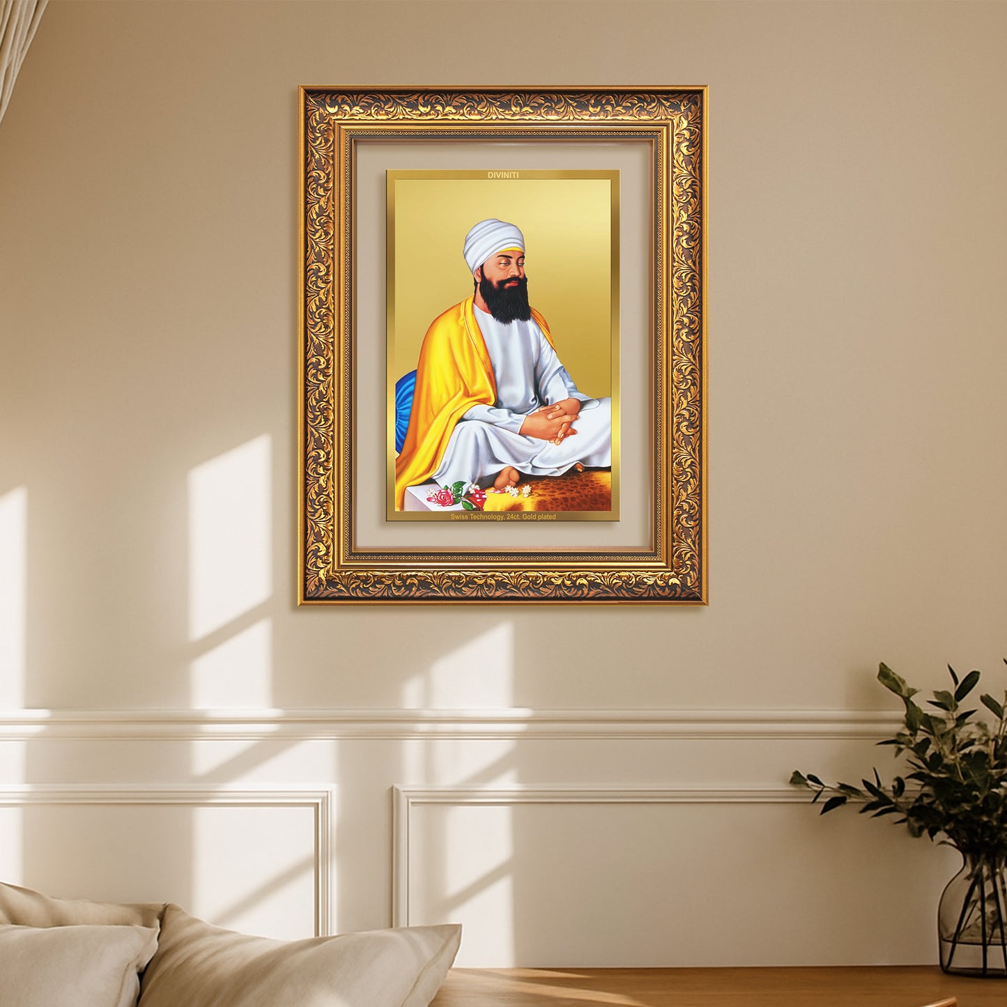 Guru Tegh Bahadar Sahib Ji | Divine Wall Mount Photo Frame in 24K Gold Plated Foil