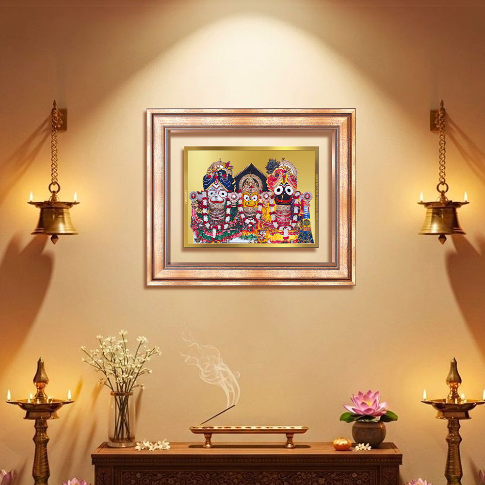 Diviniti 24K Gold Plated Jagannath Subhadra Balabhadra (Classic) Divine Wall Frame for Home Mandir & Office Decor | Luxury Spiritual Gift