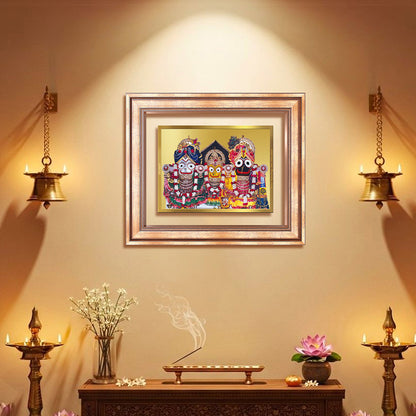Diviniti 24K Gold Plated Jagannath Subhadra Balabhadra (Classic) Divine Wall Frame for Home Mandir & Office Decor | Luxury Spiritual Gift