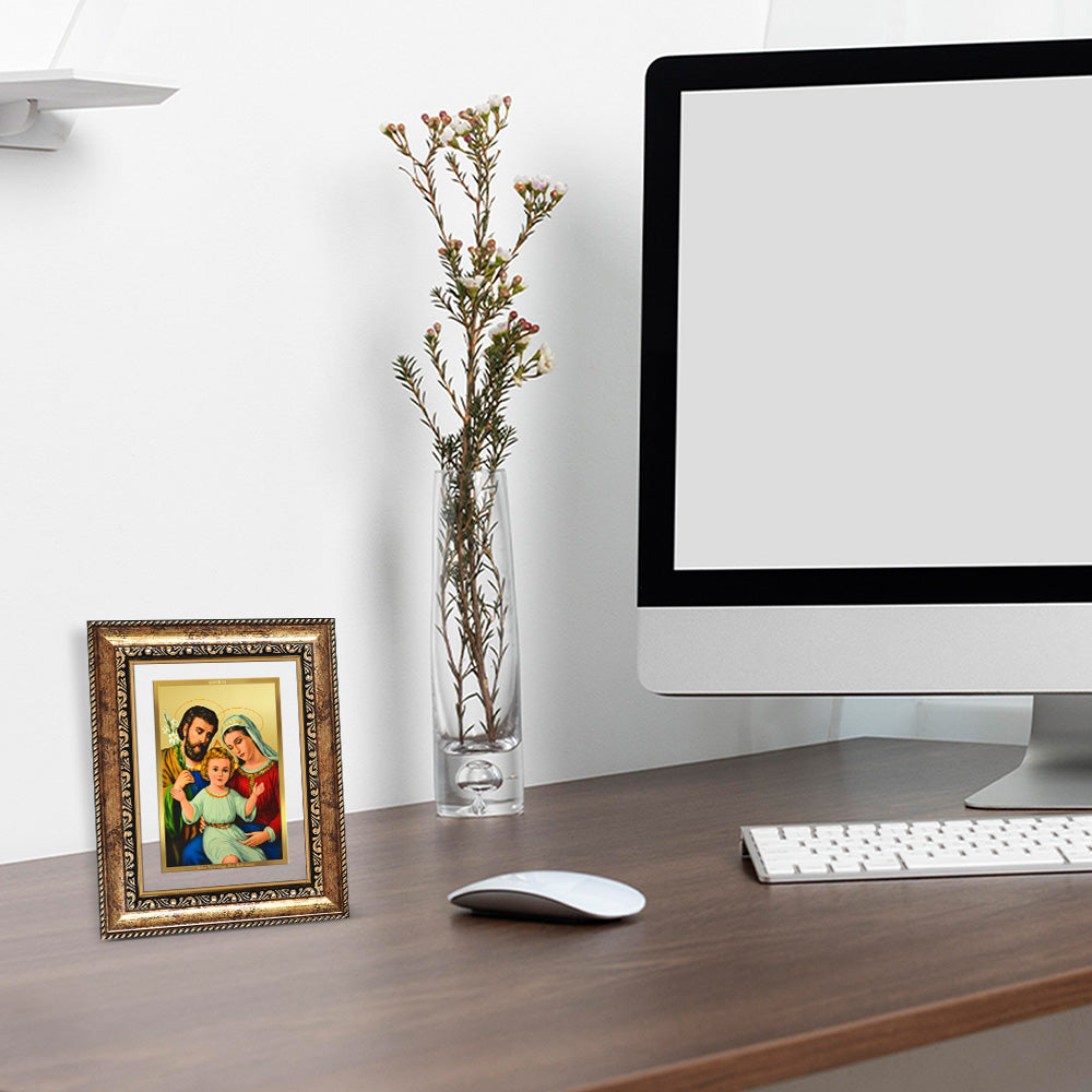 Diviniti 24K Gold Plated Holy Family (Classic) Divine Wall and Table Top Frame for Home Mandir & Office Decor | Luxury Spiritual Gift