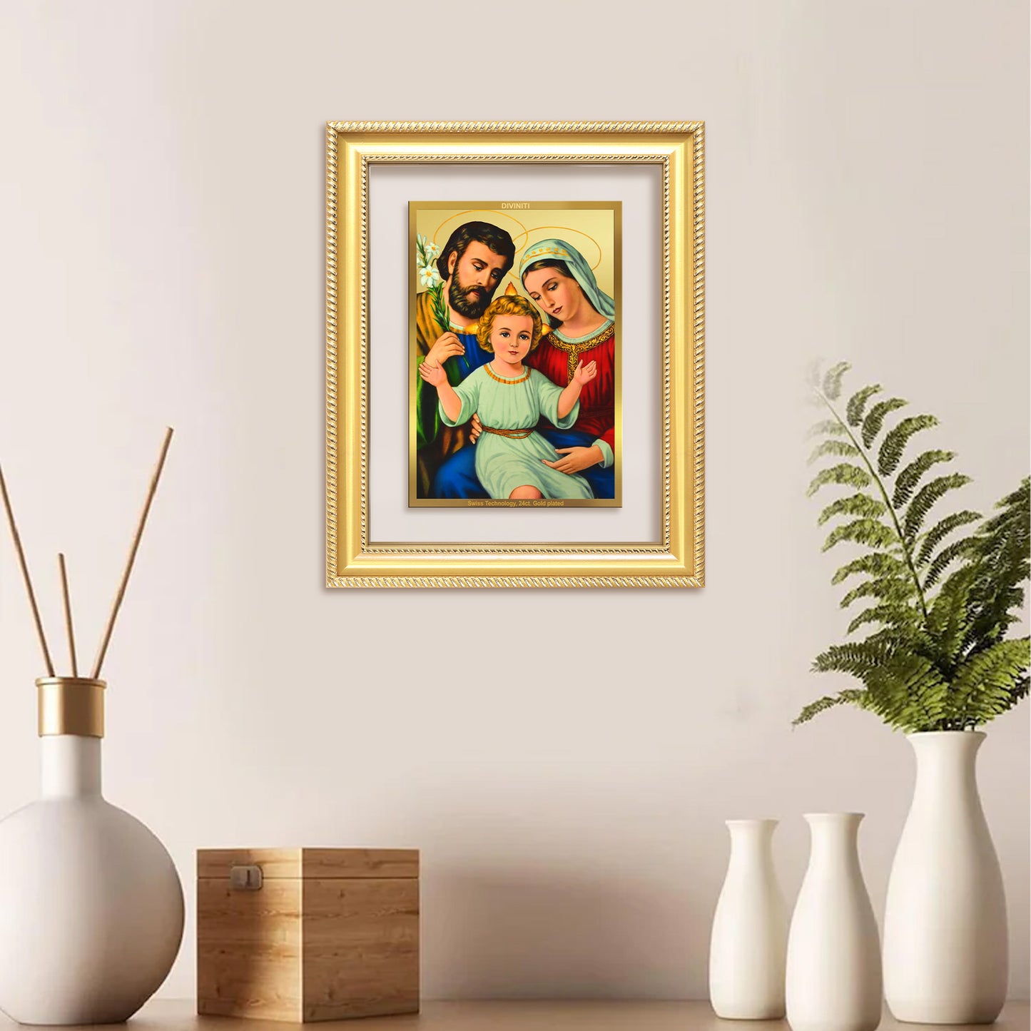 Diviniti 24K Gold Plated Holy Family (Classic) Divine Wall Frame for Home Mandir & Office Decor | Luxury Spiritual Gift