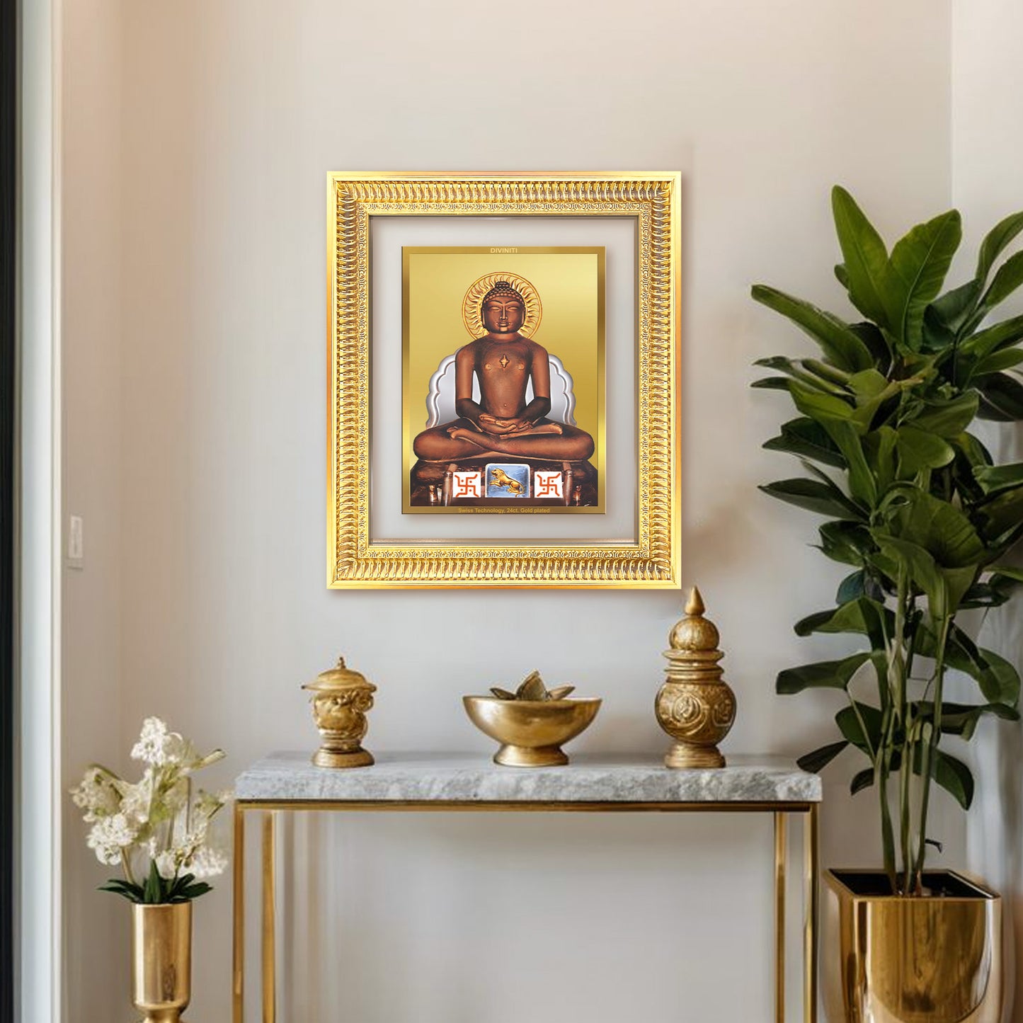Diviniti 24K Gold Plated Mahavir (Classic) Divine Wall Frame for Home Mandir & Office Decor | Luxury Spiritual Gift