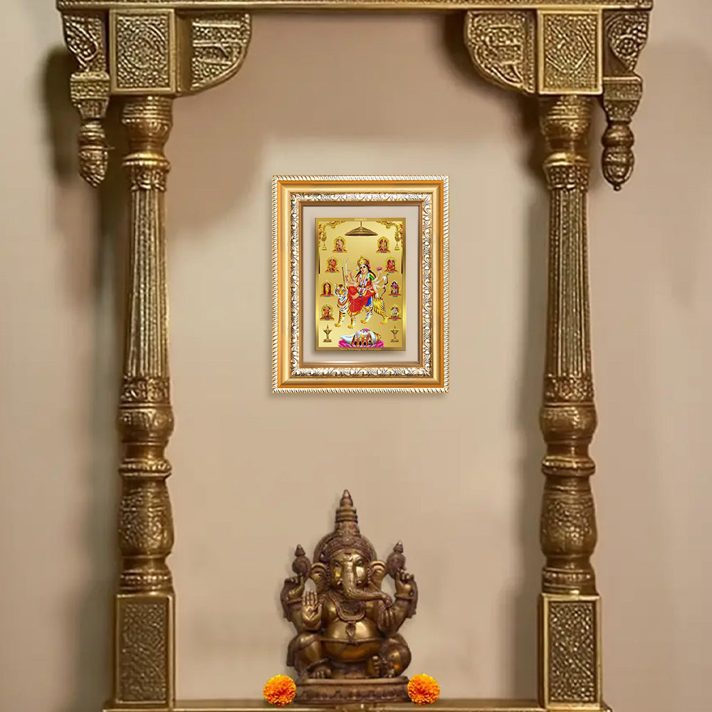 Diviniti 24K Gold Plated Nav Durga (Classic) Divine Wall and Table Top Frame for Home Mandir & Office Decor | Luxury Spiritual Gift