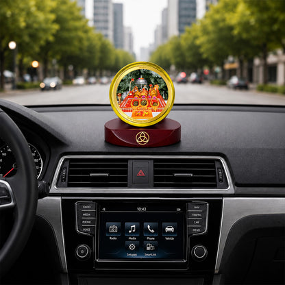 24K Gold-Plated Vaishno Devi Mata Darbar Car Dashboard Frame | 5x5 CM