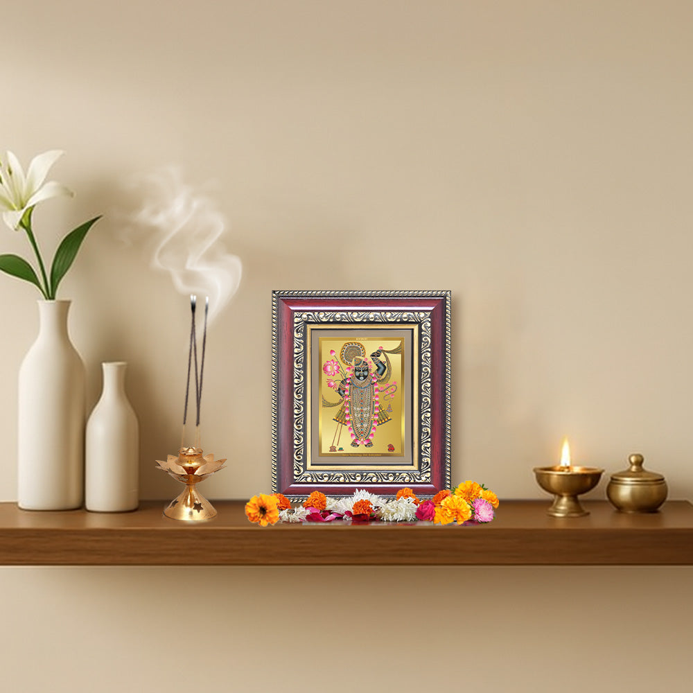 Diviniti 24K Gold Plated Shrinath Ji (Classic) Divine Table Top Frame for Home Mandir & Office Decor | Luxury Spiritual Gift
