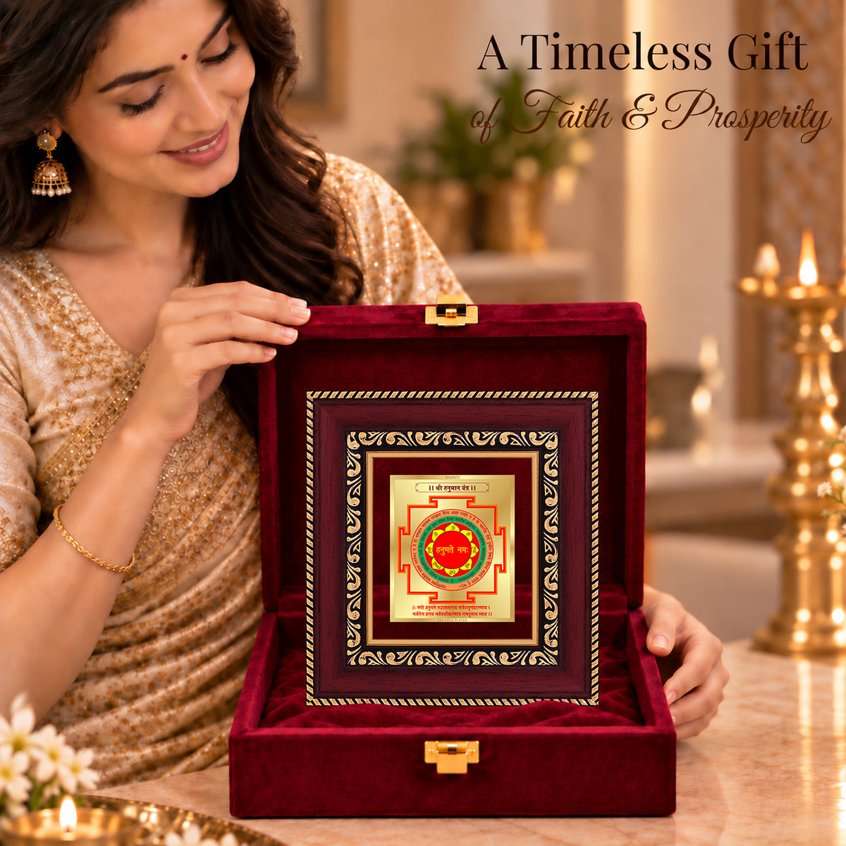 24K Gold-Plated Panchmukhi Hanuman Yantra Frame | Premium Gift Box | 12x11 CM