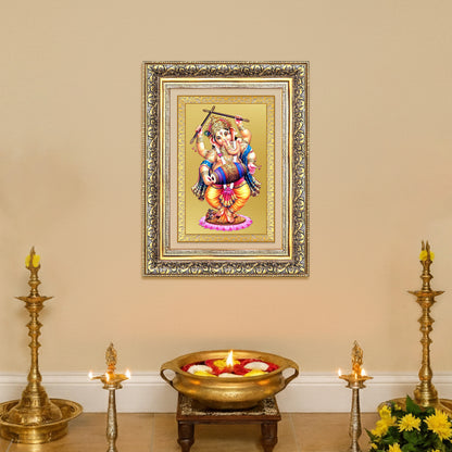 Diviniti 24K Gold Plated Dancing Ganesha (Classic) Divine Wall Frame for Home Mandir & Office Decor | Luxury Spiritual Gift
