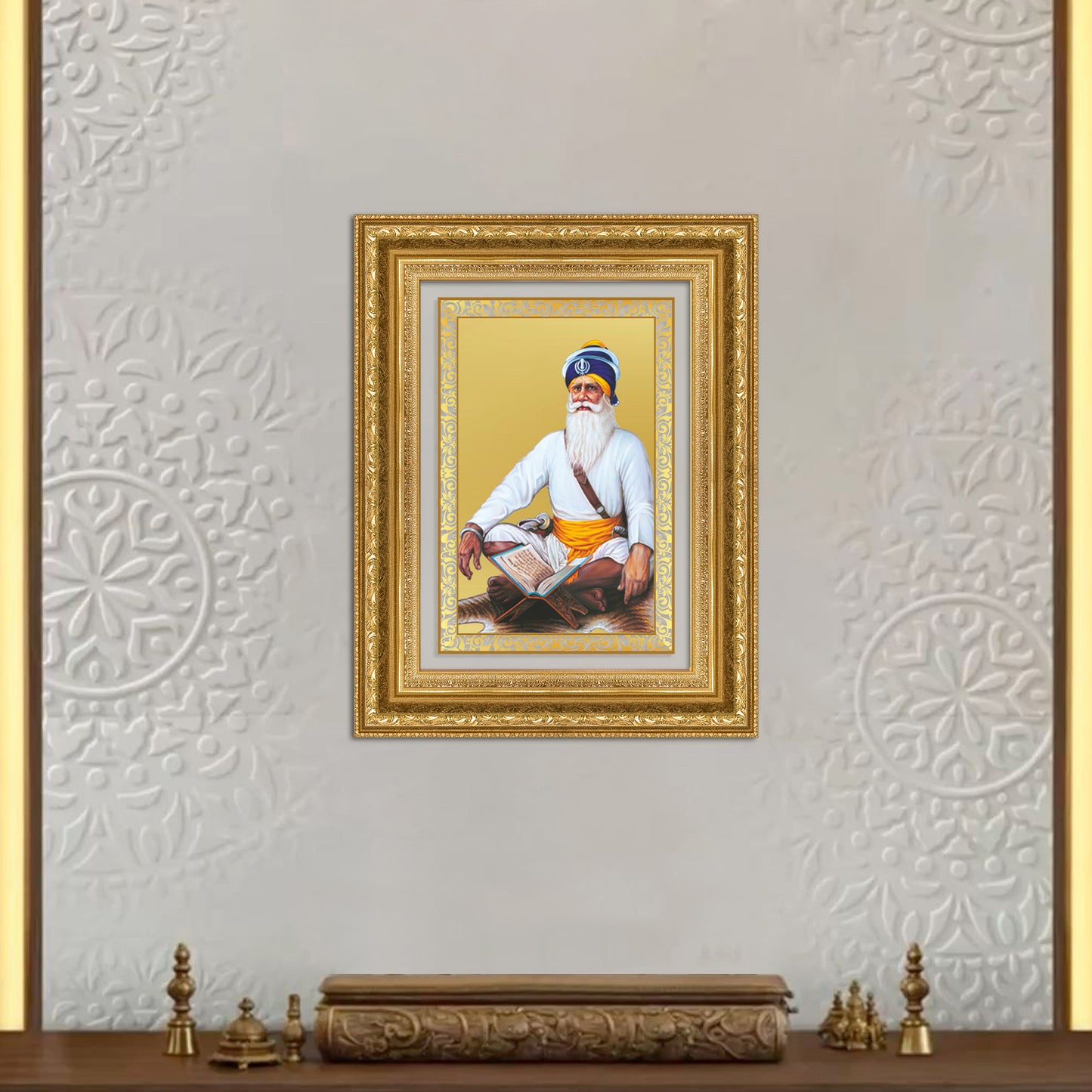 Diviniti 24K Gold Plated Baba Deep Singh Sacred Sikh Wall Frame for Home Decor & Office Ambiance | Premium Spiritual Gift