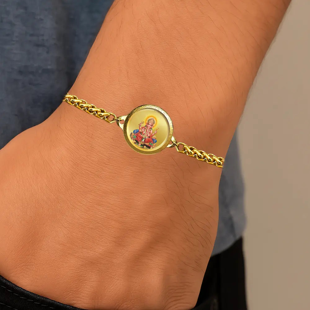 24K Gold Plated 18MM Lord Ganesha Bracelet – Divine Blessings & Spiritual Protection