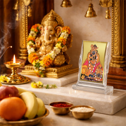 24K Gold-Plated Banke Bihari Ji Acrylic Car Dashboard Frame | 11x7 CM