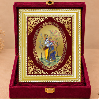 24K Gold-Plated Radha Krishna with Peacock Frame | Premium Gift Box | 26x20 CM