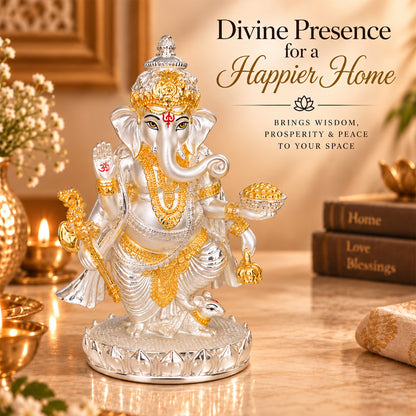 999 Silver-Plated Dual-Tone Lord Ganesha Idol | Premium Gift Box | 19.5x13 CM