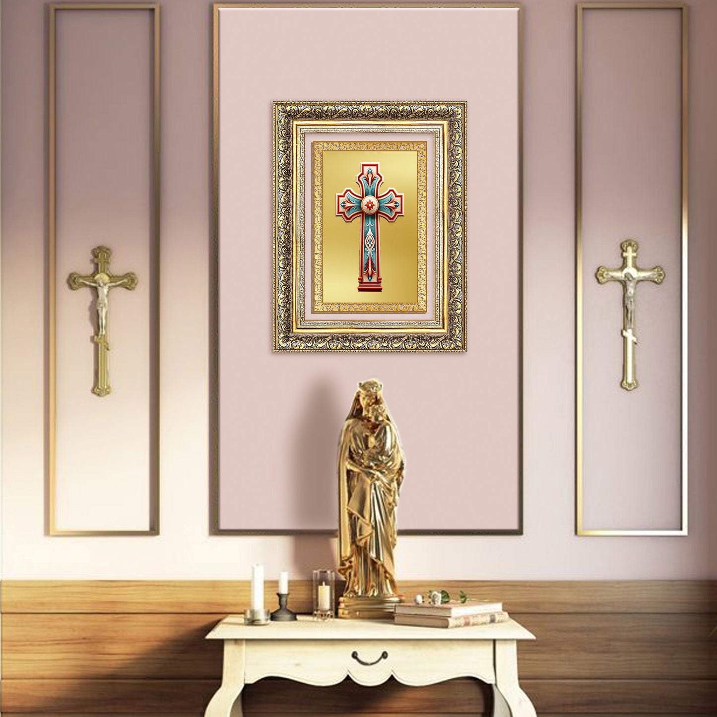 Diviniti 24K Gold Plated Holy Cross (Classic) Divine Wall Frame for Home Mandir & Office Decor | Luxury Spiritual Gift