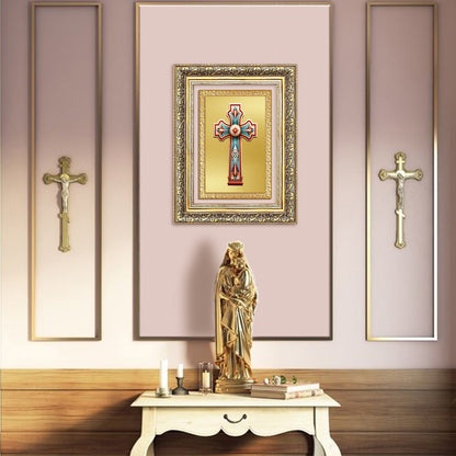 Diviniti 24K Gold Plated Holy Cross (Classic) Divine Wall Frame for Home Mandir & Office Decor | Luxury Spiritual Gift