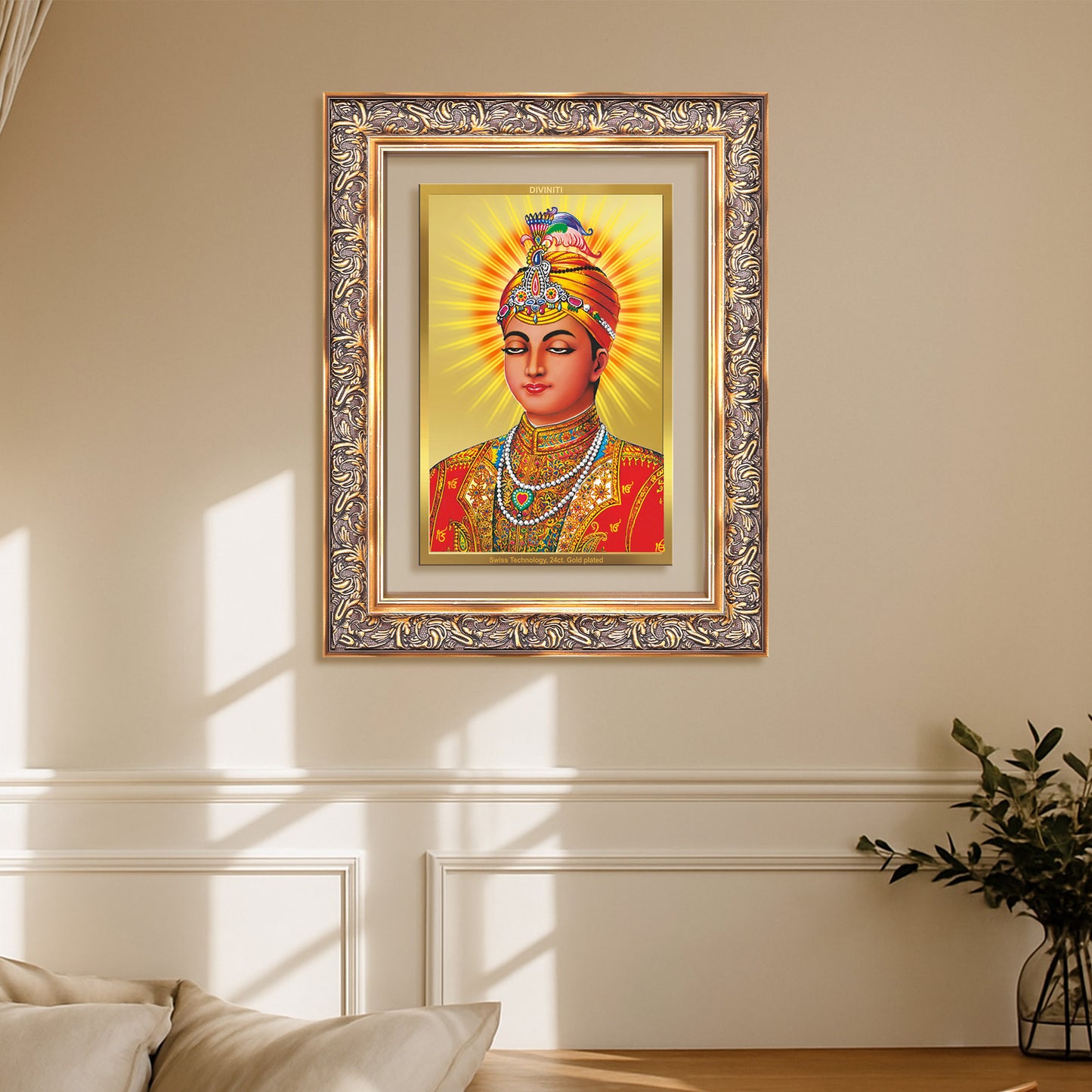Diviniti 24K Gold Plated Guru Harkrishan Sahib Ji (Classic) Sacred Sikh Wall Frame for Home Decor & Office Ambiance | Premium Spiritual Gift