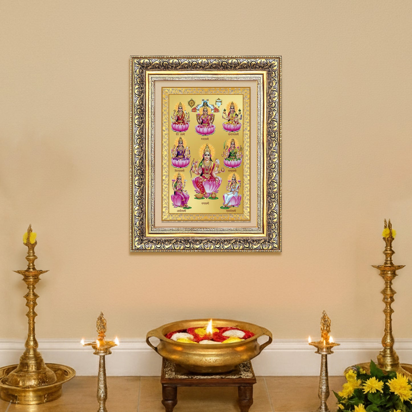 Diviniti 24K Gold Plated Ashtalakshmi Divine Wall Frame for Home Mandir & Office Decor | Luxury Spiritual Gift
