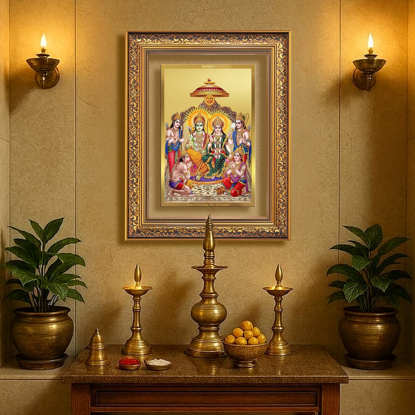Diviniti 24K Gold Plated Ram Darbar Divine Wall Frame for Home Mandir & Office Decor | Luxury Spiritual Gift