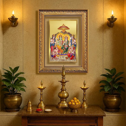 Diviniti 24K Gold Plated Ram Darbar Divine Wall Frame for Home Mandir & Office Decor | Luxury Spiritual Gift