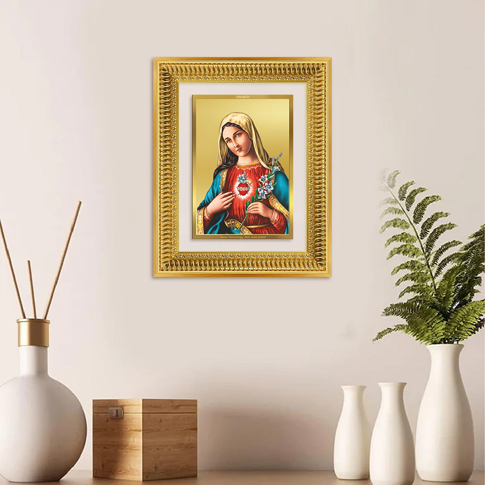 Diviniti 24K Gold Plated Mother Mary (Classic) Divine Wall Frame for Home Mandir & Office Decor | Luxury Spiritual Gift