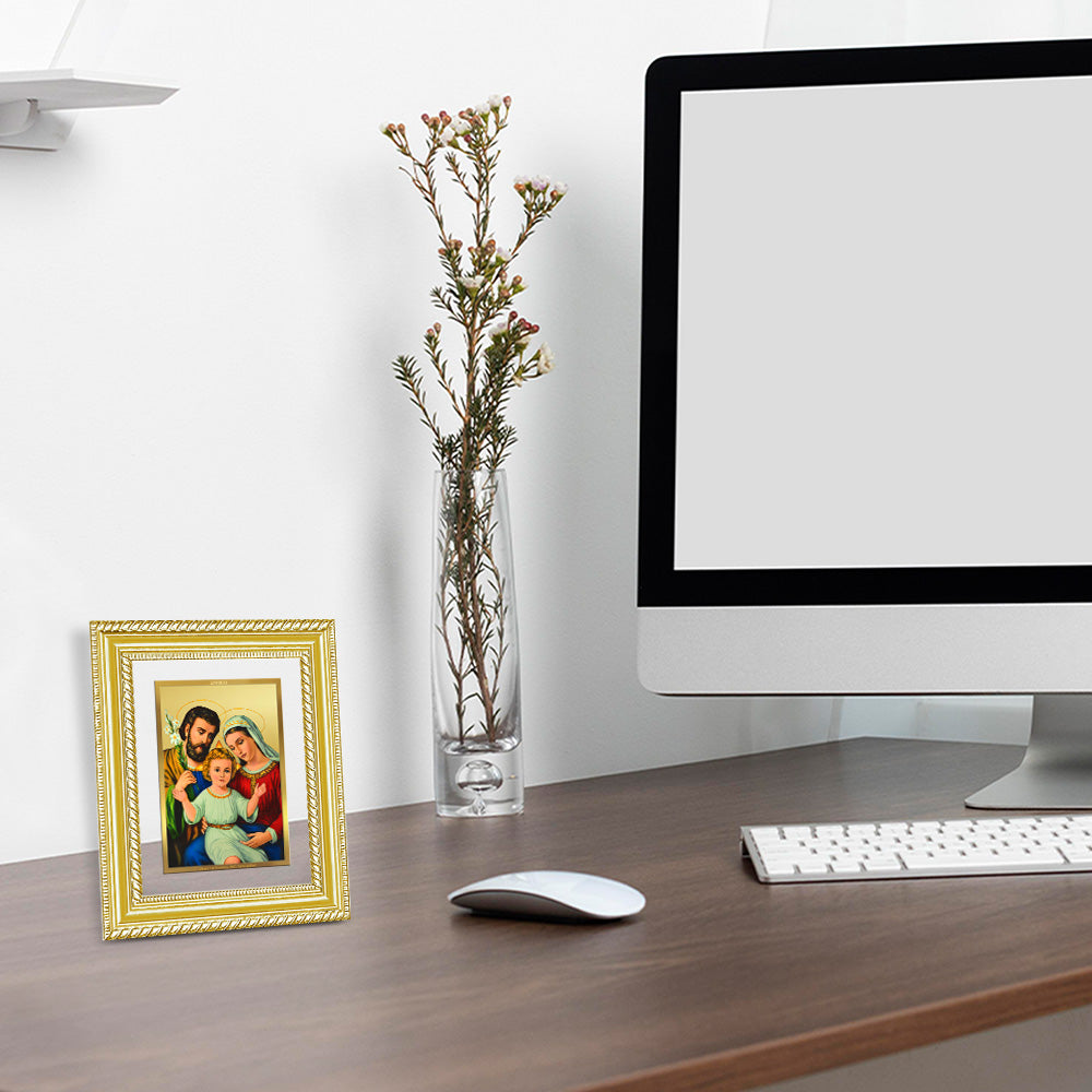 Diviniti 24K Gold Plated Holy Family (Classic) Divine Wall and Table Top Frame for Home Mandir & Office Decor | Luxury Spiritual Gift