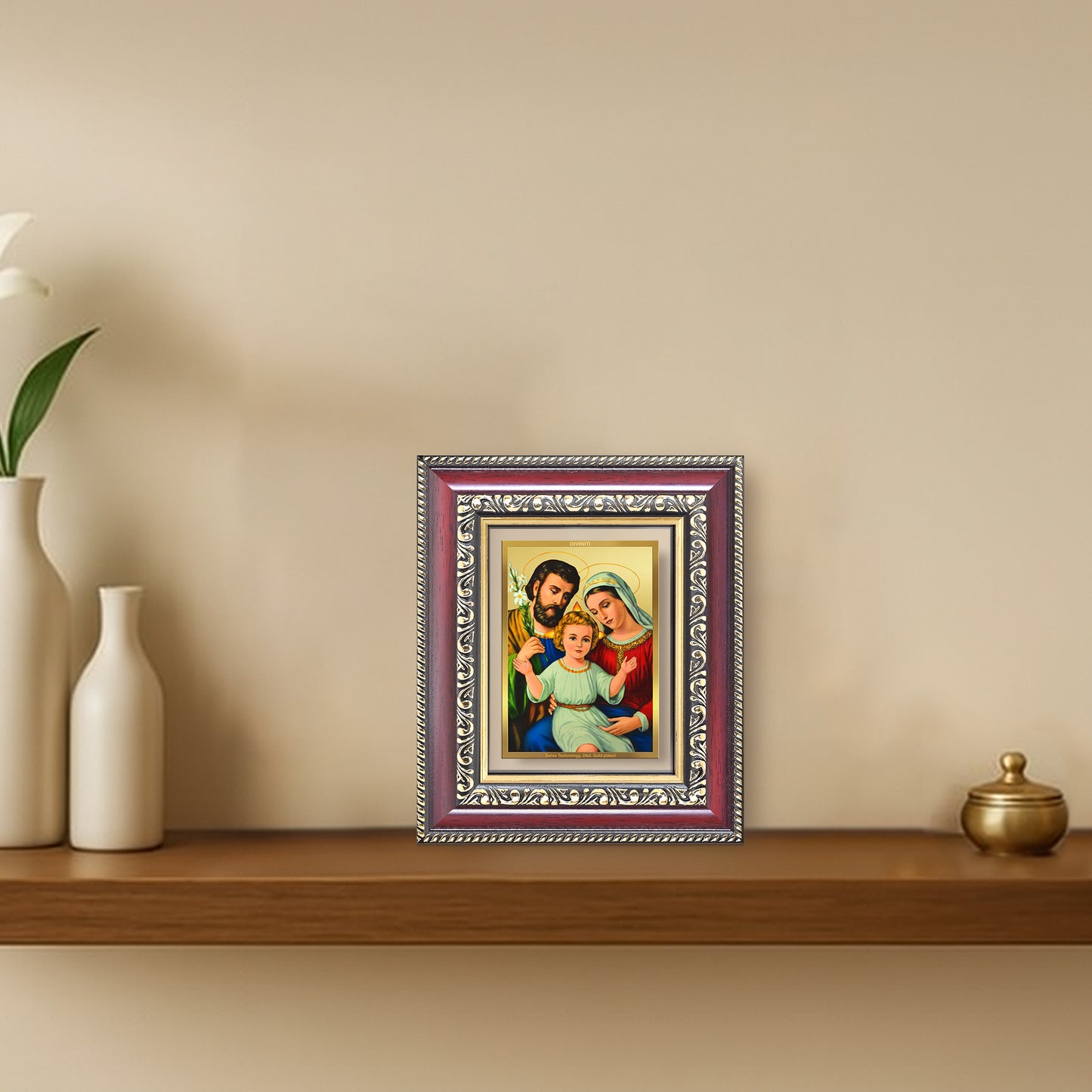 Diviniti 24K Gold Plated Holy Family (Classic) Divine Table Top Frame for Home Mandir & Office Decor | Luxury Spiritual Gift