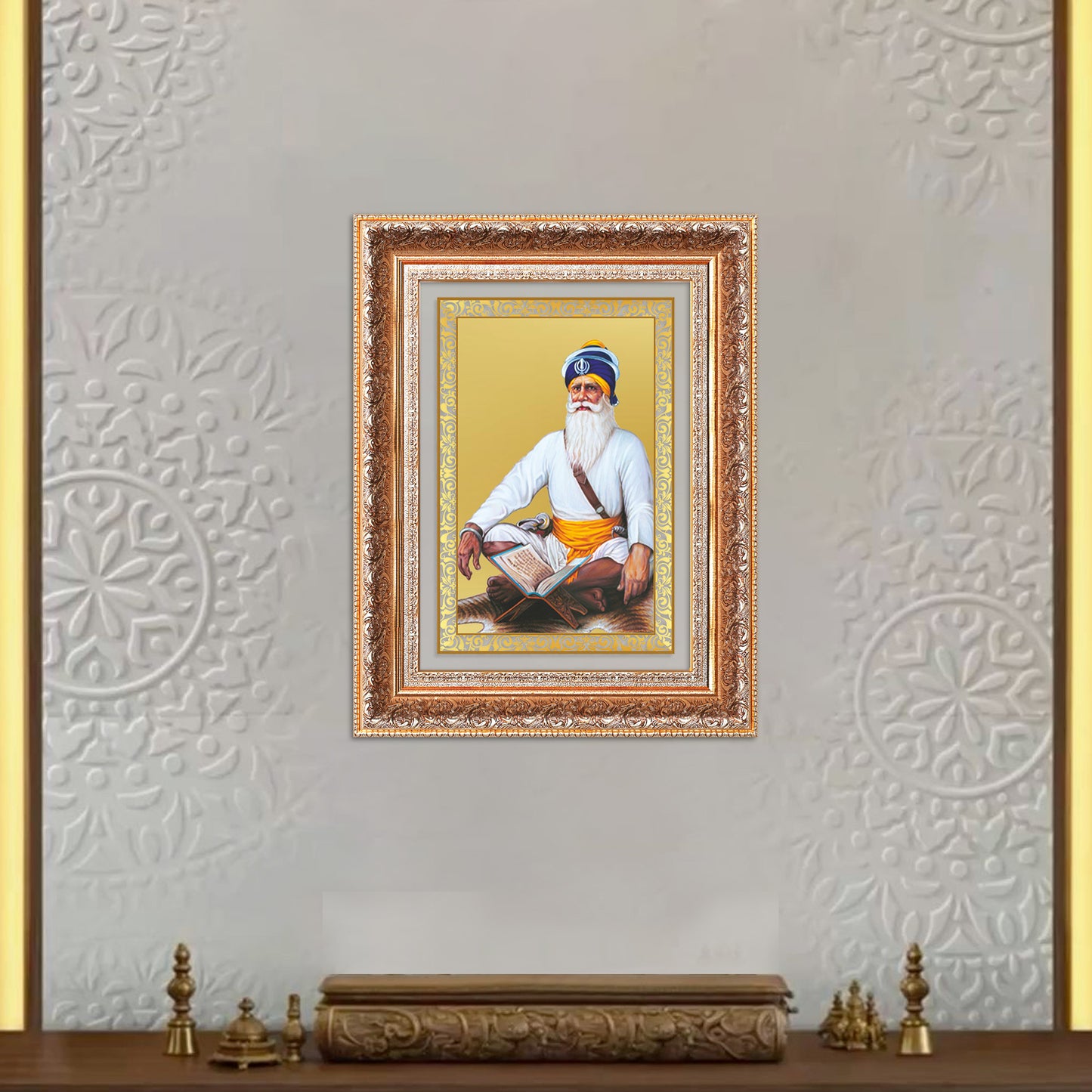 Baba Deep Singh Ji | Nihang Sikh and Martyr Wall Mount Photo Frame in 24K Gold Plated Foil