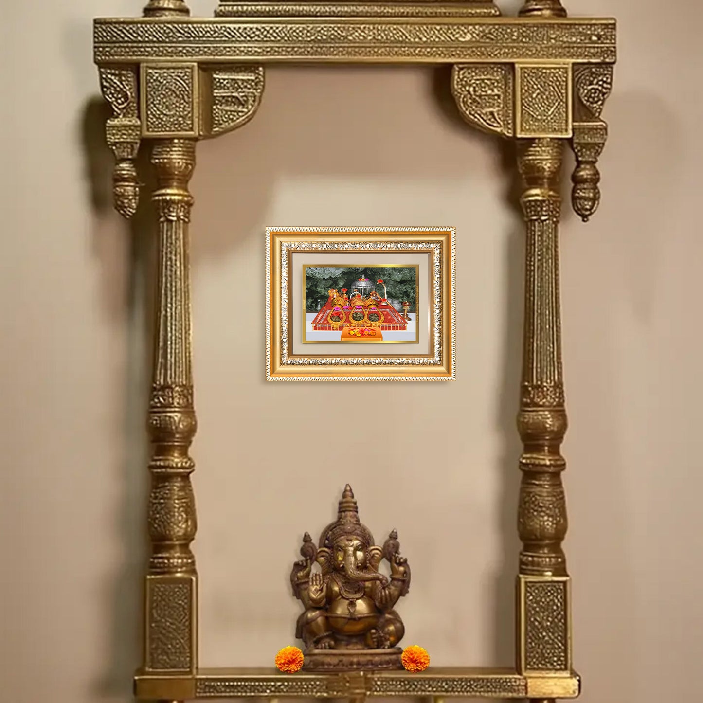 Diviniti 24K Gold Plated Mata Ka Darbar (Classic) Divine Wall and Table Top Frame for Home Mandir & Office Decor | Luxury Spiritual Gift