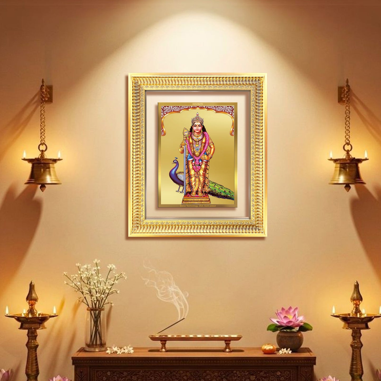 Diviniti 24K Gold Plated Murugan (Classic) Divine Wall Frame for Home Mandir & Office Decor | Luxury Spiritual Gift