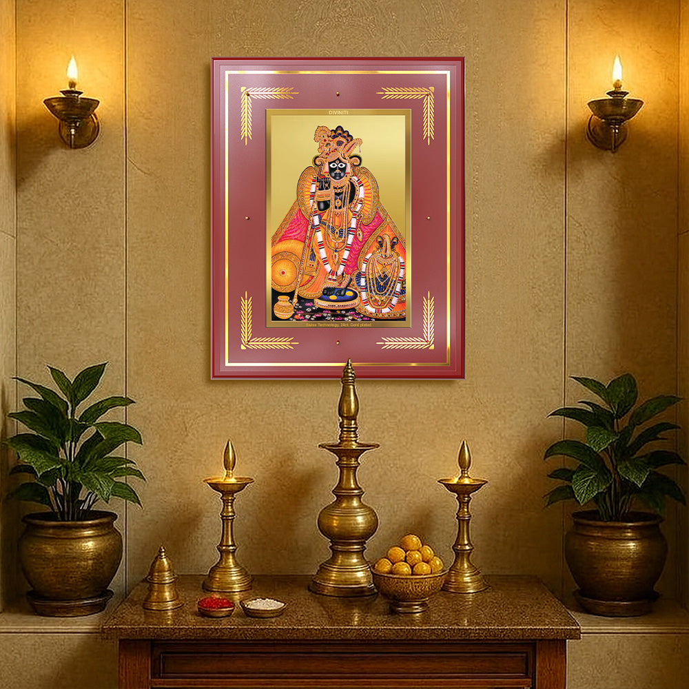 Banke Bihari Ji Wall Photo Frame in 24K Gold Plated Foil | Divine Love, Grace & Spiritual Bliss
