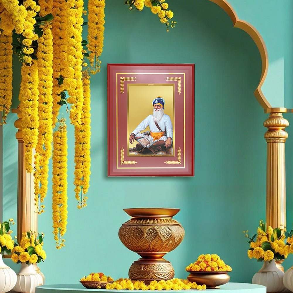 Diviniti 24K Gold Plated Baba Deep Singh Ji Blessing Tabletop Photo Frame | Courage, Faith & Divine Grace