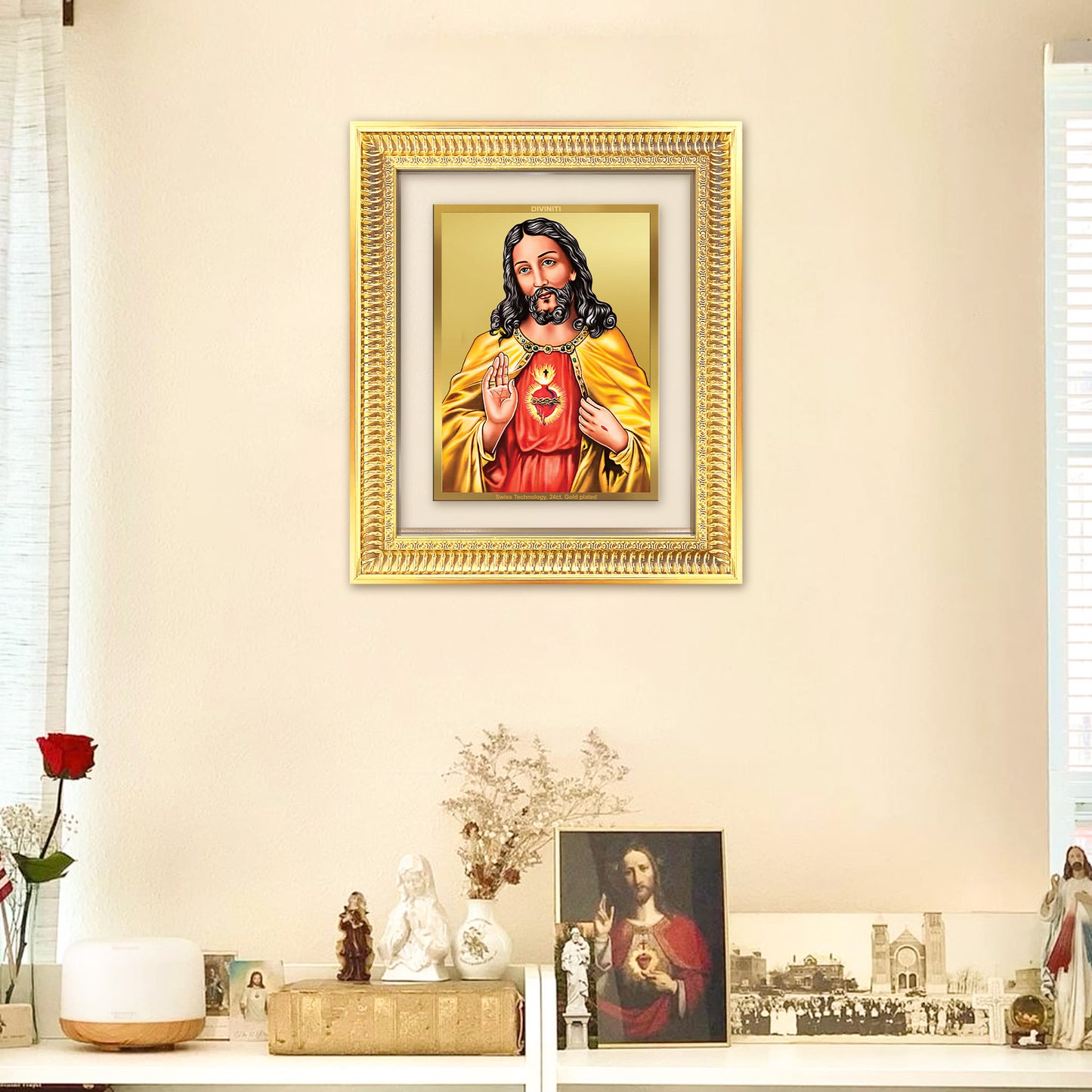 Diviniti 24K Gold Plated Jesus Christ (Classic) Divine Wall Frame for Home Mandir & Office Decor | Luxury Spiritual Gift