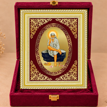 24K Gold-Plated Sai Baba Frame | Premium Gift Box | 26x20 CM