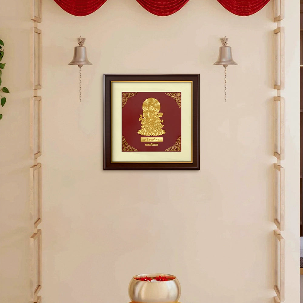 Ganesha | Divine Auspicious Beginnings Gold on Gold Wall Hanging Frame in 24K Gold Plated Foil