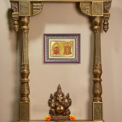 Diviniti 24K Gold Plated Padmavati And Balaji (Classic) Divine Wall and Table Top Frame for Home Mandir & Office Decor | Luxury Spiritual Gift