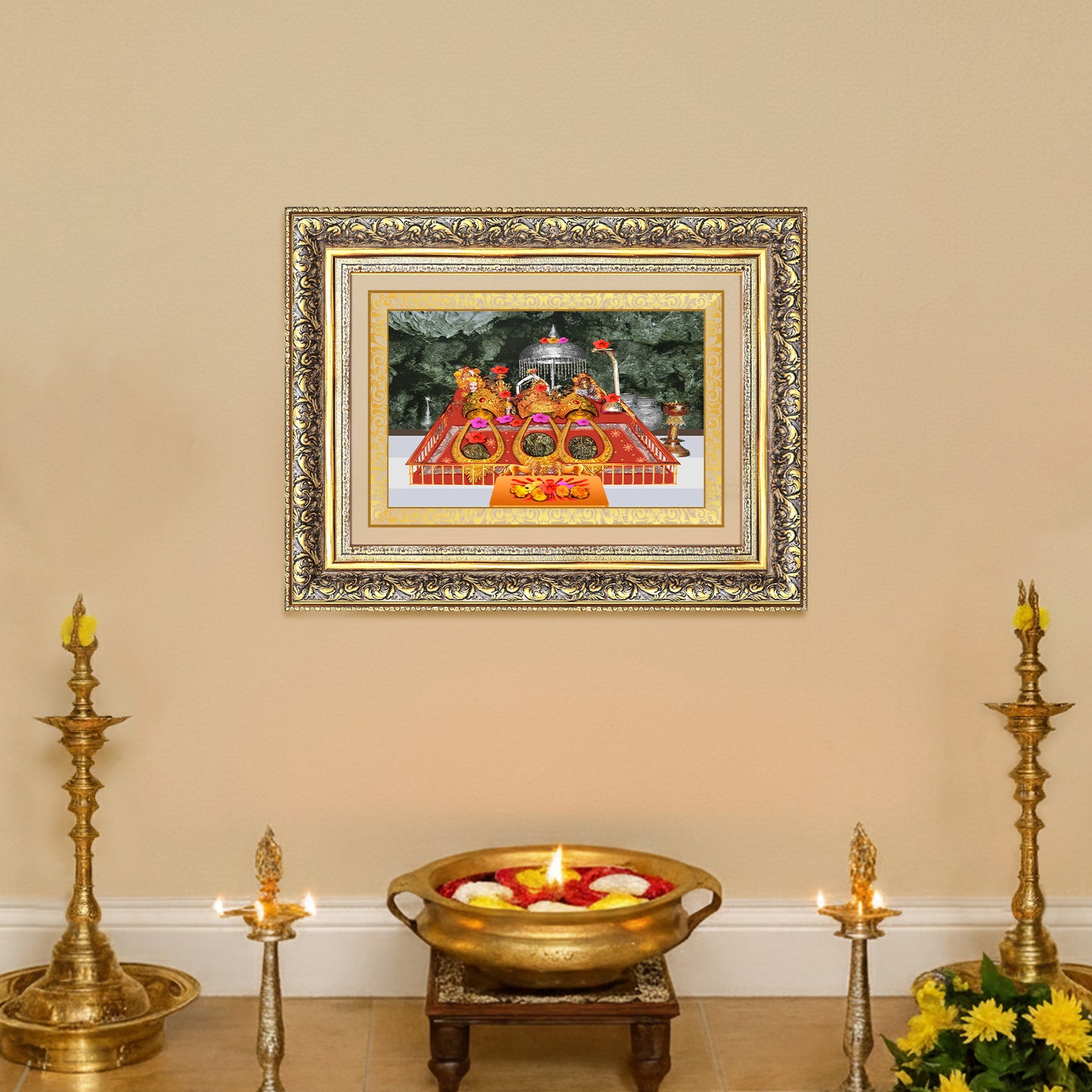 Diviniti 24K Gold Plated Mata Ka Darbar (Classic) Divine Wall Frame for Home Mandir & Office Decor | Luxury Spiritual Gift