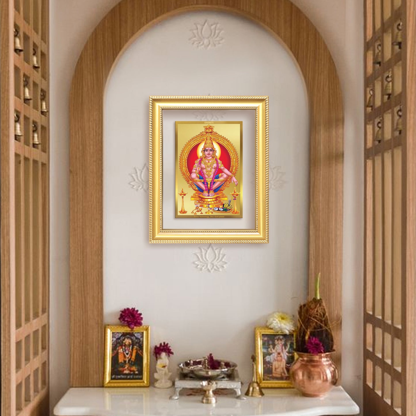 Diviniti 24K Gold Plated Ayyappan Divine Wall Frame for Home Mandir & Office Decor | Luxury Spiritual Gift