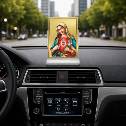24K Gold-Plated Mother Mary Acrylic Car Dashboard Frame | 11x7 CM